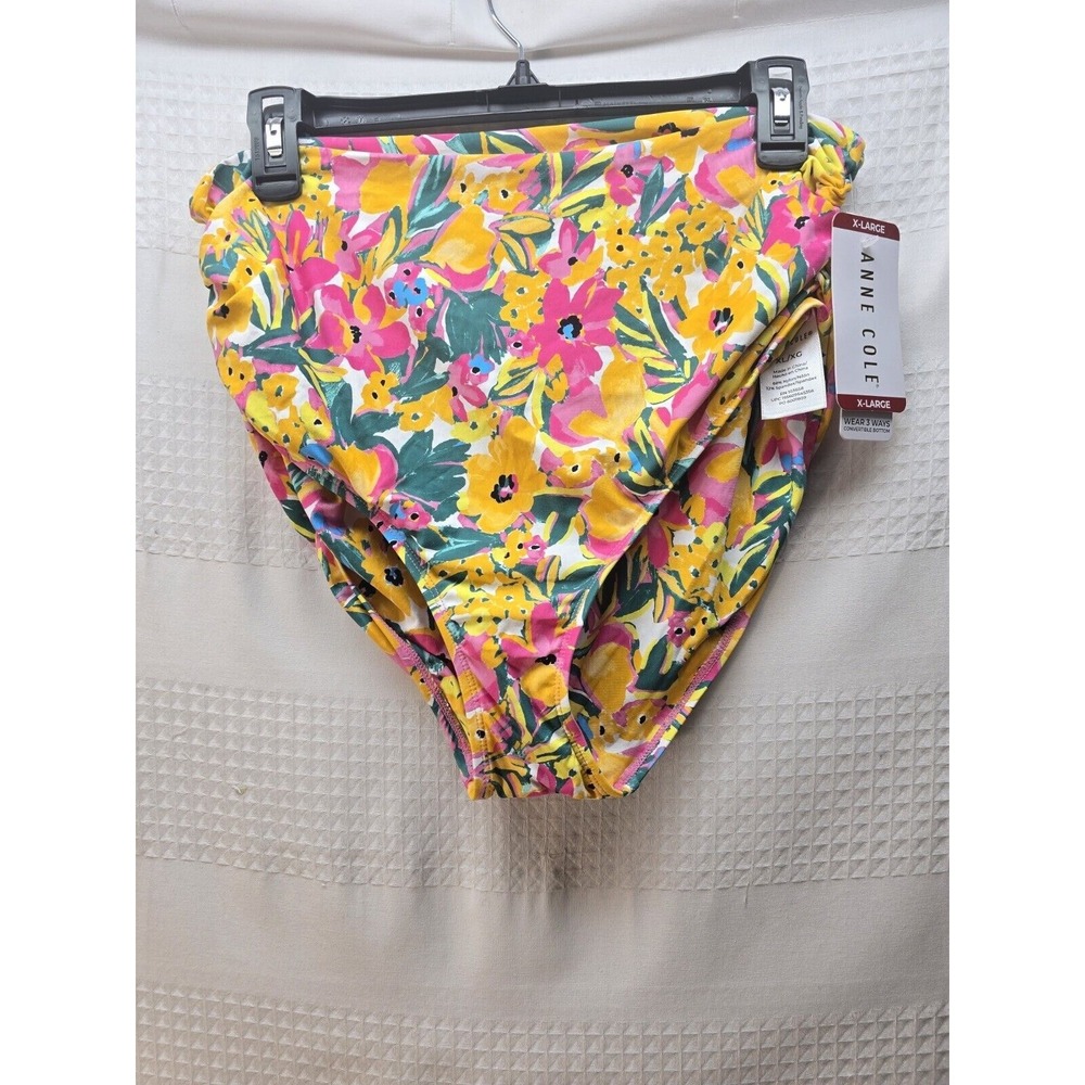 ANNE COLE XXL High Waist Bikini Swim Bottoms Sunshine Floral Beach 3 Way 6342